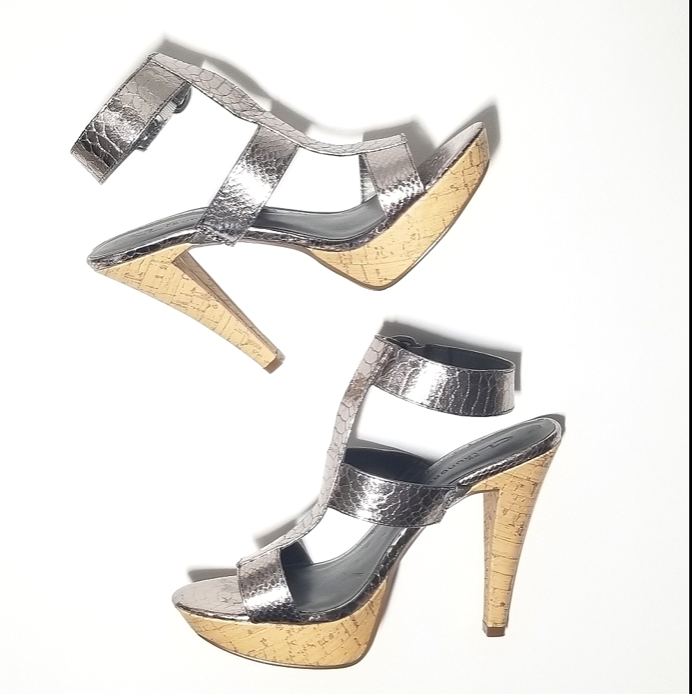 Matalic Silver Snake Print Heels